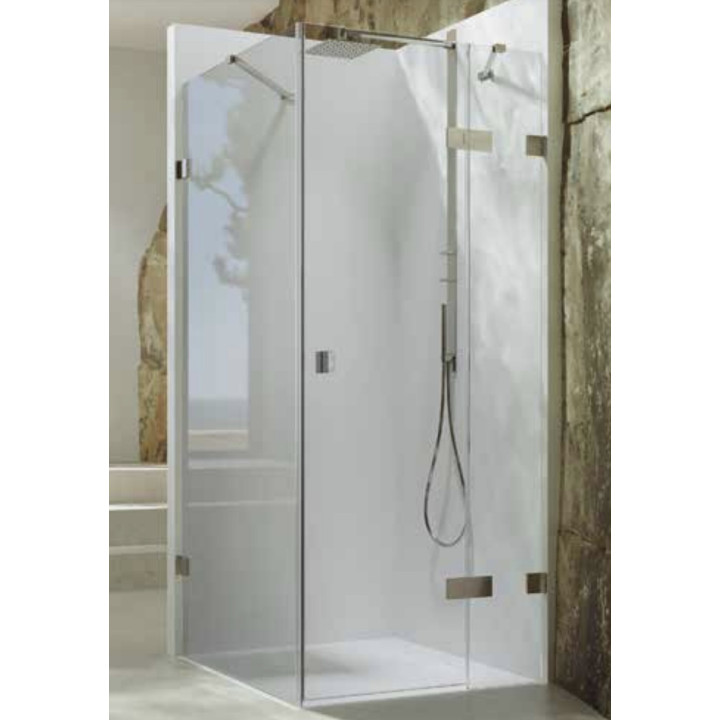 Kabina prysznicowa 4-kąt bezramowa Huppe SolvaPro, drzwi skrzydłowe ze stałym segmentem i ścianką boczną, mocowanie lewe, 700-12