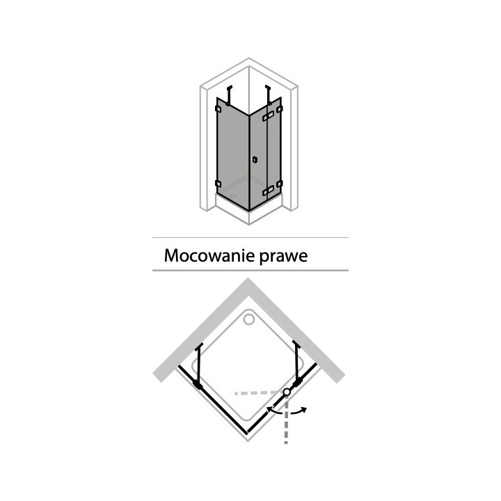 Kabina prysznicowa 4-kąt bezramowa Huppe SolvaPro, drzwi skrzydłowe ze stałym segmentem i ścianką boczną, mocowanie lewe, 700-12