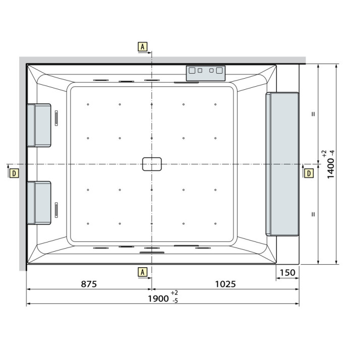 Wanna narożna z hydromasażem Novellini Divina Dual Natural Air, 190x140cm, montaż prawy, ze stelażem, system przelewowy, bez obu