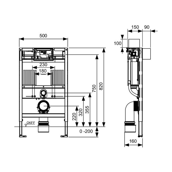 Uniwersalny stelaż podtynkowy WC TECEprofil, wysokość 820mm, spłuczka uruchamiana z przodu lub z góry