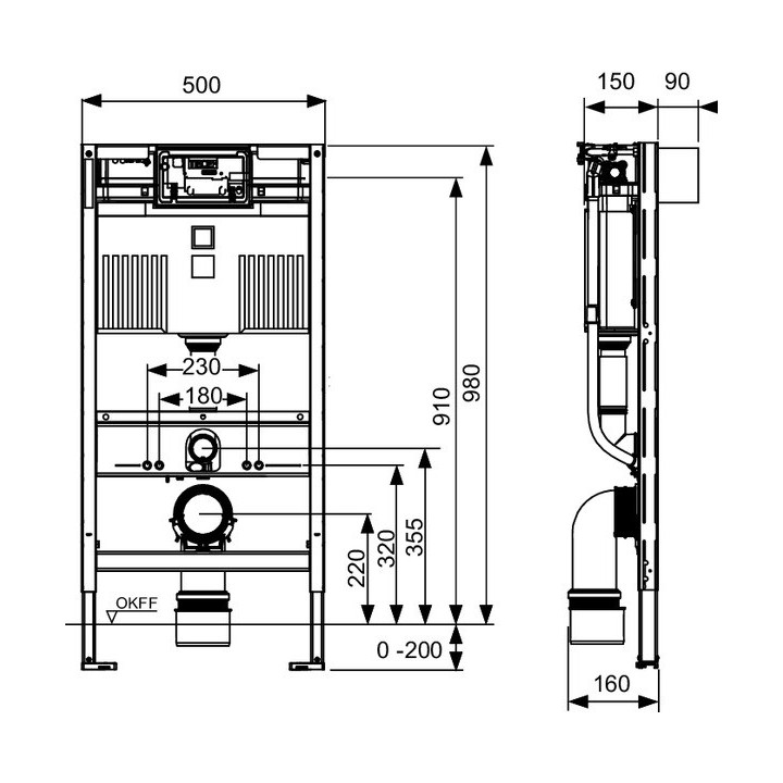 Uniwersalny stelaż podtynkowy WC TECEbase, wysokość 1120mm, ze spłuczką