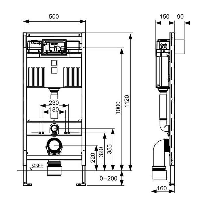 Uniwersalny stelaż podtynkowy WC TECEprofil, wysokość 980mm, ze spłuczką uruchamianą z przodu lub z góry