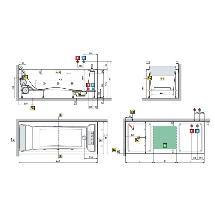 Wanna narożna z hydromasażem Novellini Divina Dual Natural Air, 190x140cm, montaż lewy, ze stelażem, bateria z funkcją napełnian