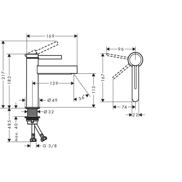 Bateria umywalkowa Hansgrohe Finoris, stojąca, jednouchwytowa, wysokość 182mm, komplet odpływowy, chrom