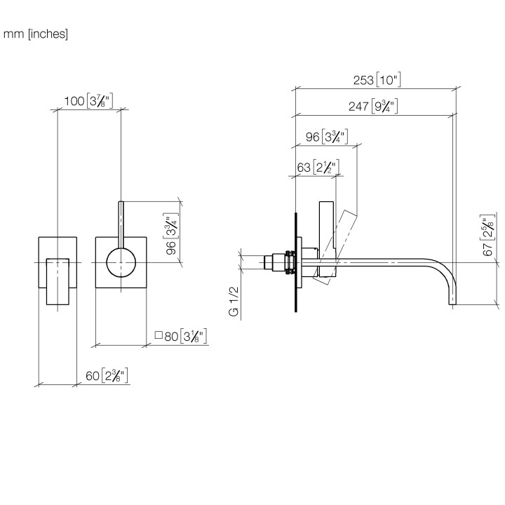 Bateria umywalkowa Dornbracht MEM, podtynkowa, 2-otworowa, wylewka 247mm, bez korka, chrom