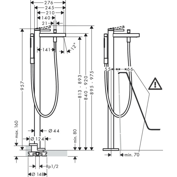 Bateria wannowa wolnostojąca Hansgrohe Finoris, jednouchwytowa, 2 wyjścia wody, zestaw natryskowy, chrom