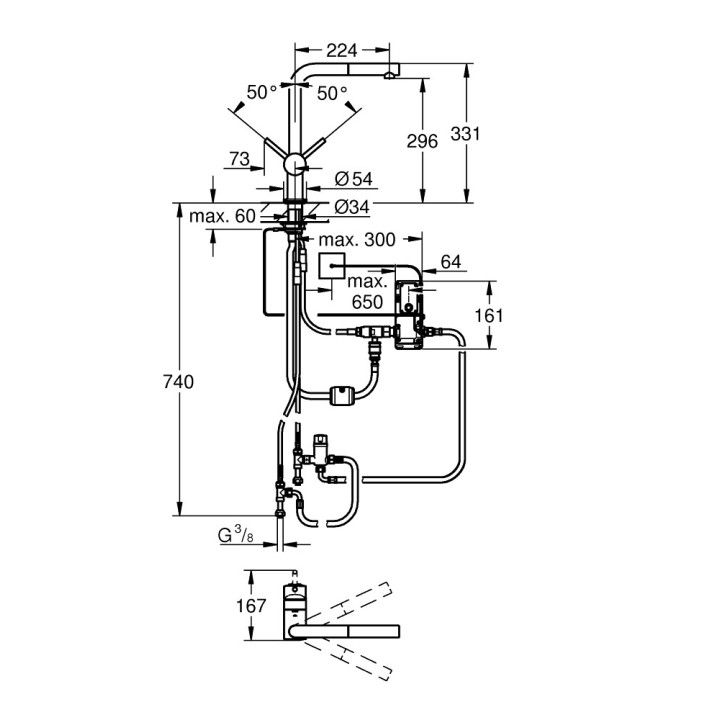 Elektroniczna bateria zlewozmywakowa Grohe Minta Touch, jednouchwytowa, wyciągana wylewka, stal nierdzewna