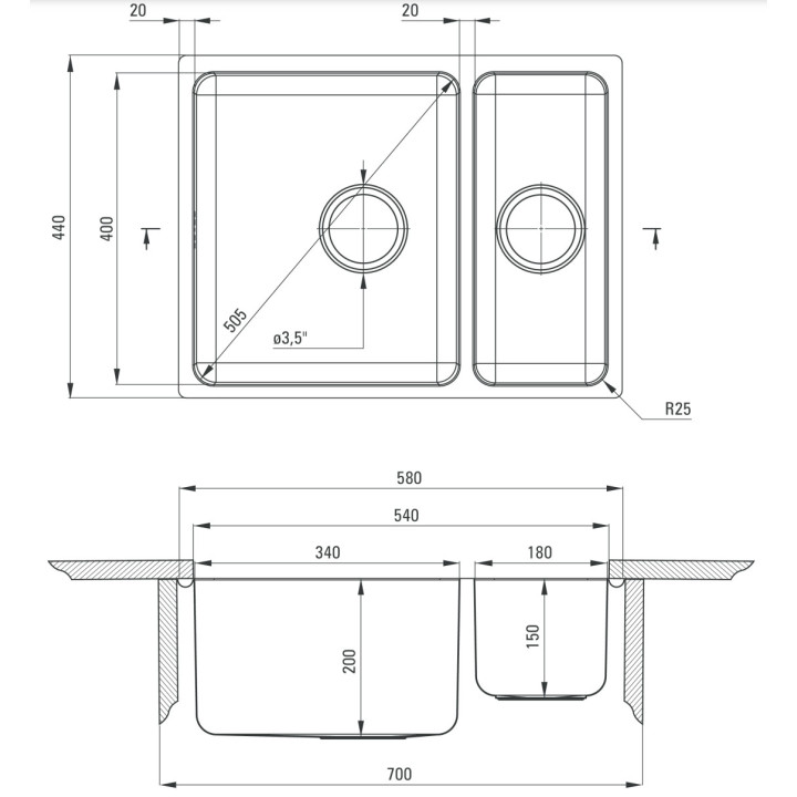 Zlewozmywak podblatowy Deante Egeria, 58x44cm, 1,5-komorowy, satyna