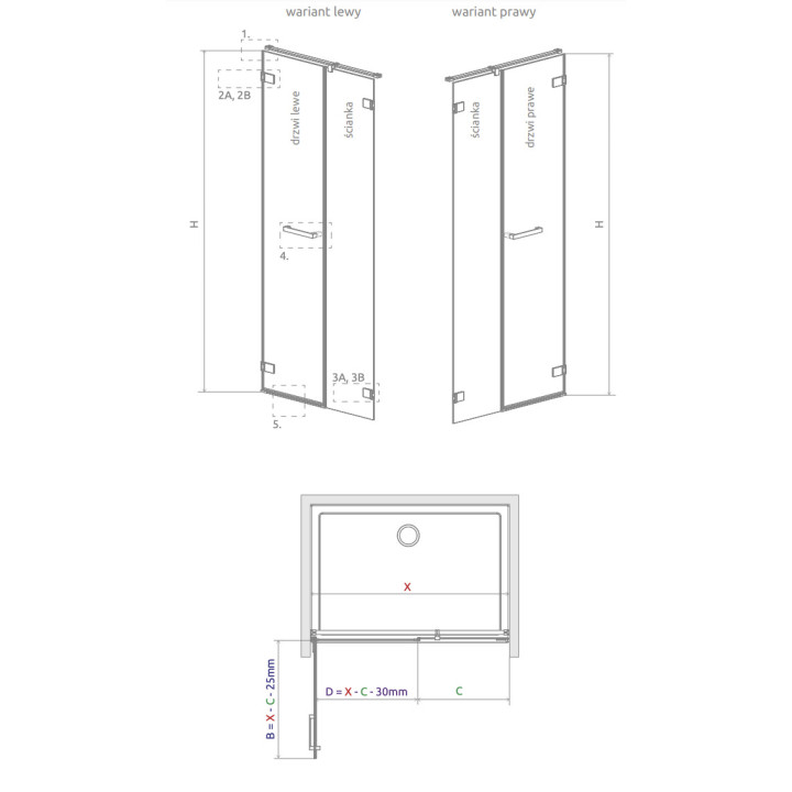 Drzwi prysznicowe do wnęki Radaway Arta QL DWS, prawe, na wymiar, 700-1500mm, szkło przejrzyste, profil chrom