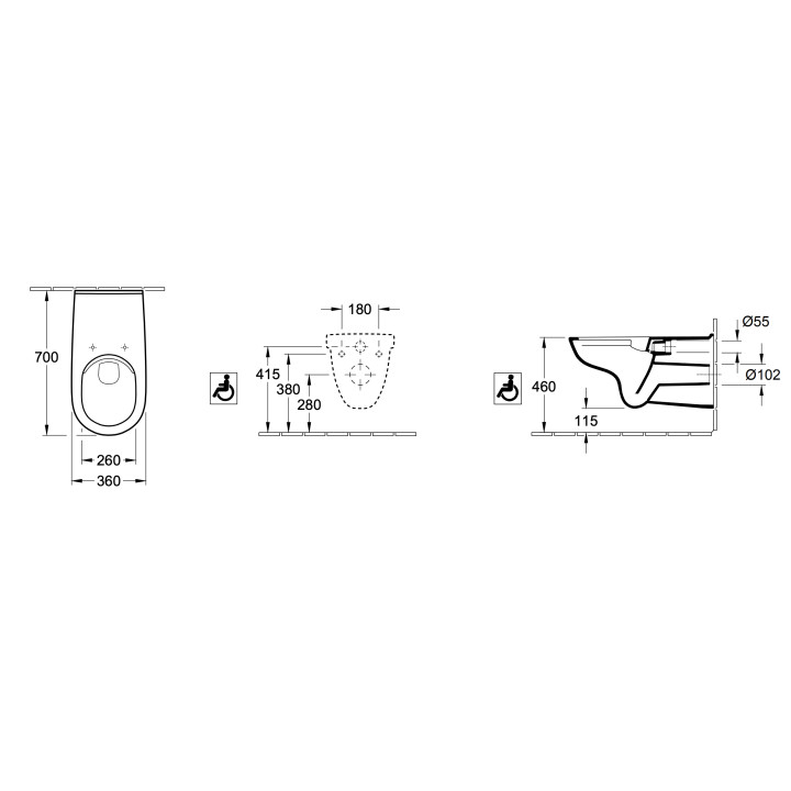 Miska wisząca WC Villeroy & Boch ViCare, 70x36cm, DirectFlush, bez kołnierza, Weiss Alpin