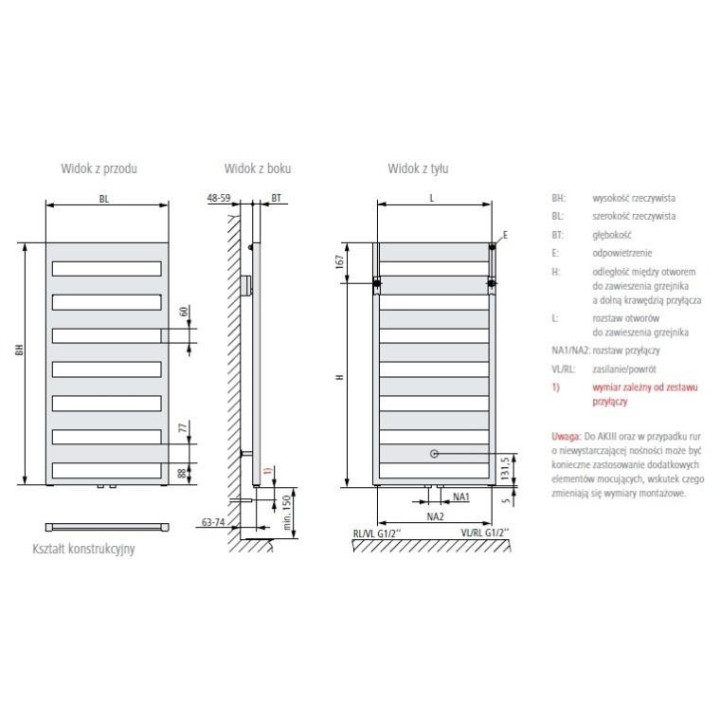 Grzejnik Kermi Duett 118,8 x 48,4 cm - biały standardowy