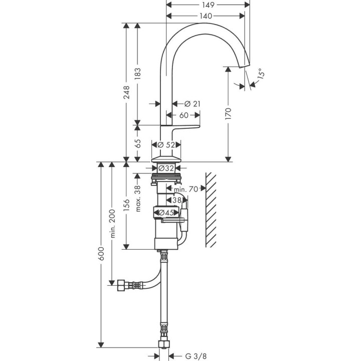 Bateria umywalkowa Axor One Select, stojąca, wysokość 210mm, komplet odpływowy push-open, chrom