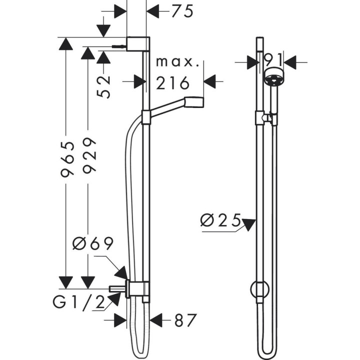 Zestaw prysznicowy Axor One 280 1jet, z przyłączem kątowym i drążkiem, chrom