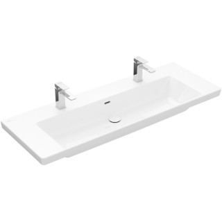 Umywalka meblowa podwójna Villeroy & Boch Subway 3.0, 130x47cm, z przelewem, 2 otwory na armaturę, Weiss Alpin