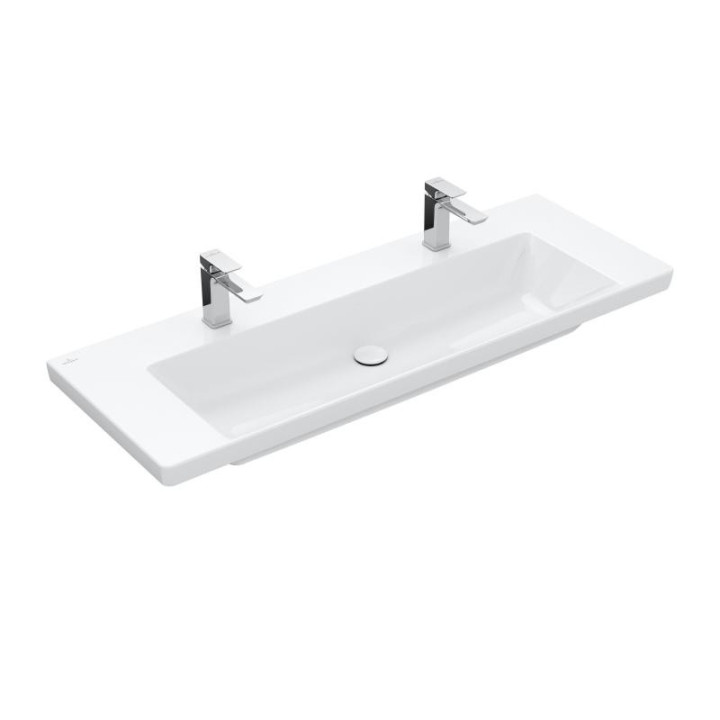 Umywalka meblowa podwójna Villeroy & Boch Subway 3.0, 130x47cm, z przelewem, 2 otwory na armaturę, Weiss Alpin