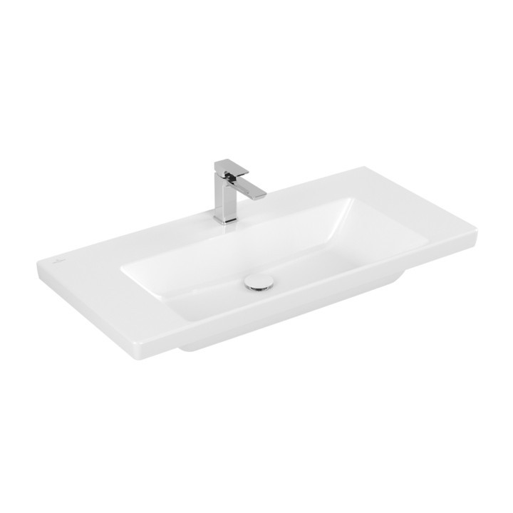 Umywalka meblowa Villeroy & Boch Subway 3.0, 130x47cm, z przelewem, otwór na armaturę, Weiss Alpin