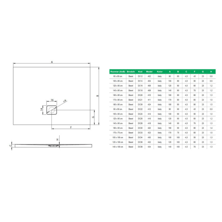 RIHO Brodzik BASEL Model 418 140x90cm DC28