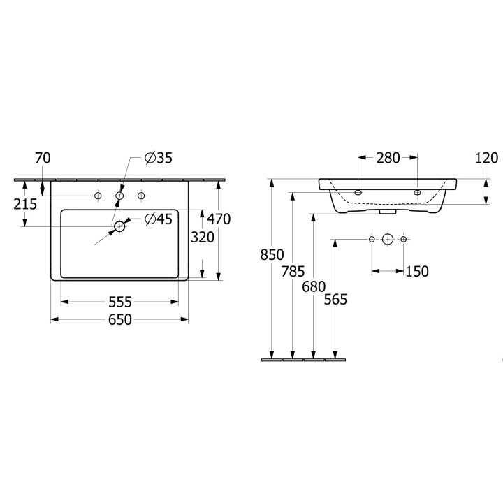 Umywalka meblowa Villeroy & Boch Subway 3.0, 80x47cm, bez przelewu, bez otworu na armaturę, Weiss Alpin