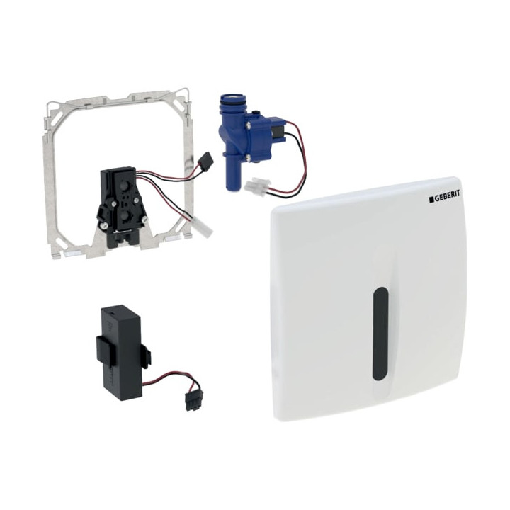 Elektryczny zawór spłukujący Geberit do pisuaru Basic, zasilanie bateryjne, biały
