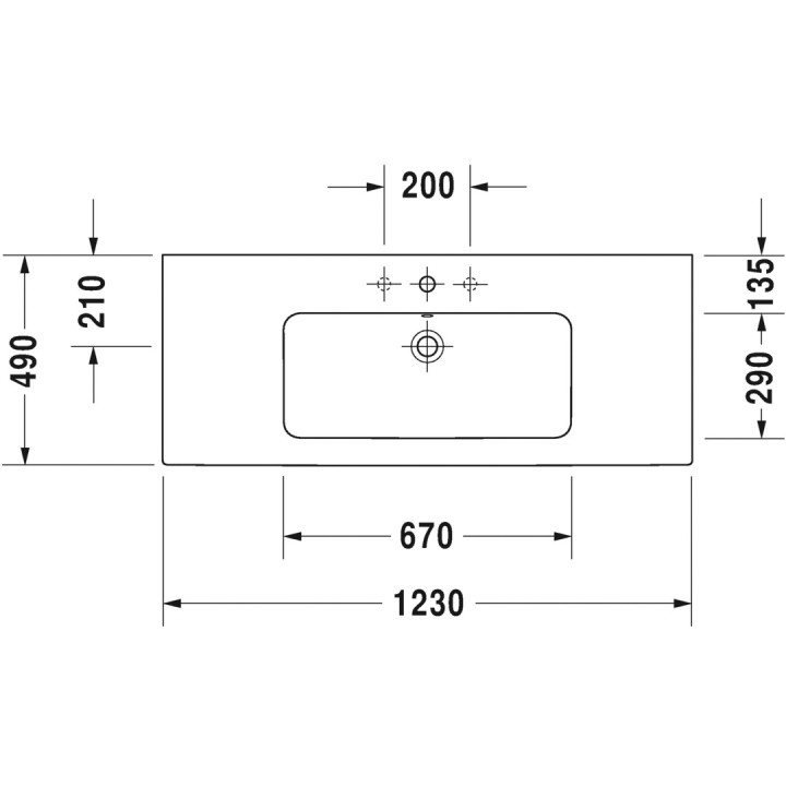 Umywalka meblowa Duravit ME by Starck, 1230x490mm, z przelewem, otwór na baterię, biała
