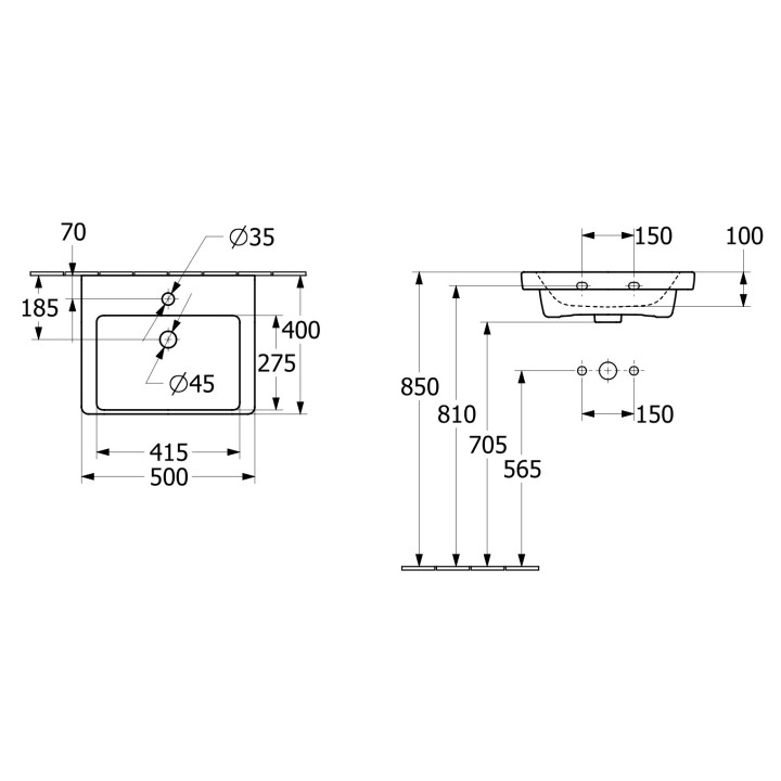 Umywalka wisząca/meblowa Villeroy & Boch Subway 3.0, 55x44cm, z przelewem, otwór na armaturę, Weiss Alpin