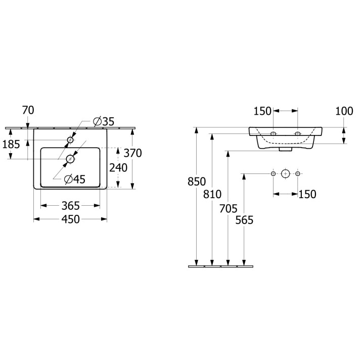 Umywalka wisząca Villeroy & Boch Subway 3.0, 50x40cm, z przelewem, otwór na armaturę, Weiss Alpin