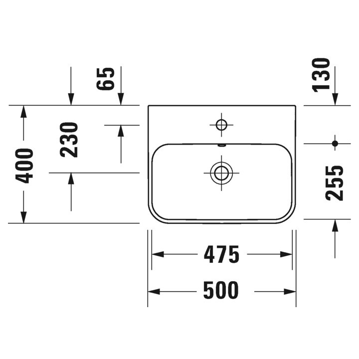 Umywalka stawiana na blat Duravit Happy D.2, 50x40xm, przelew, 1 otwór na baterię, zawór Push-Open, biała