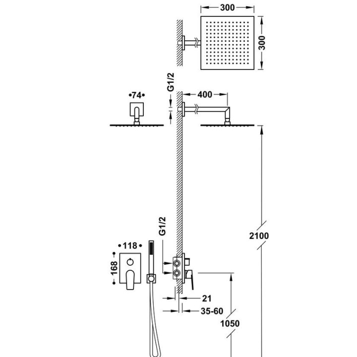 Zestaw prysznicowy podtynkowy Tres Project z deszczownicą 30x30 cm - czarny mat