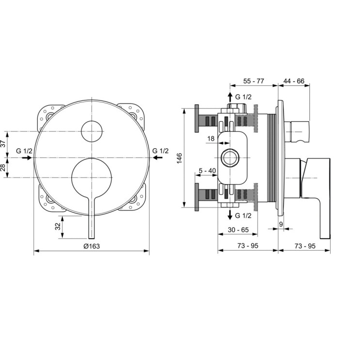Bateria wannowa Ideal Standard Ceramix Blue podtynkowa, Element zewnetrzny 2-odbiorniki