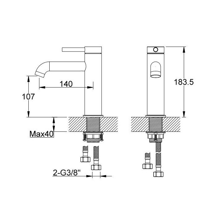 Bateria umywalkowa Kohlman Roxin Black, stojąca, wysokość 150mm, korek automatyczny, czarny