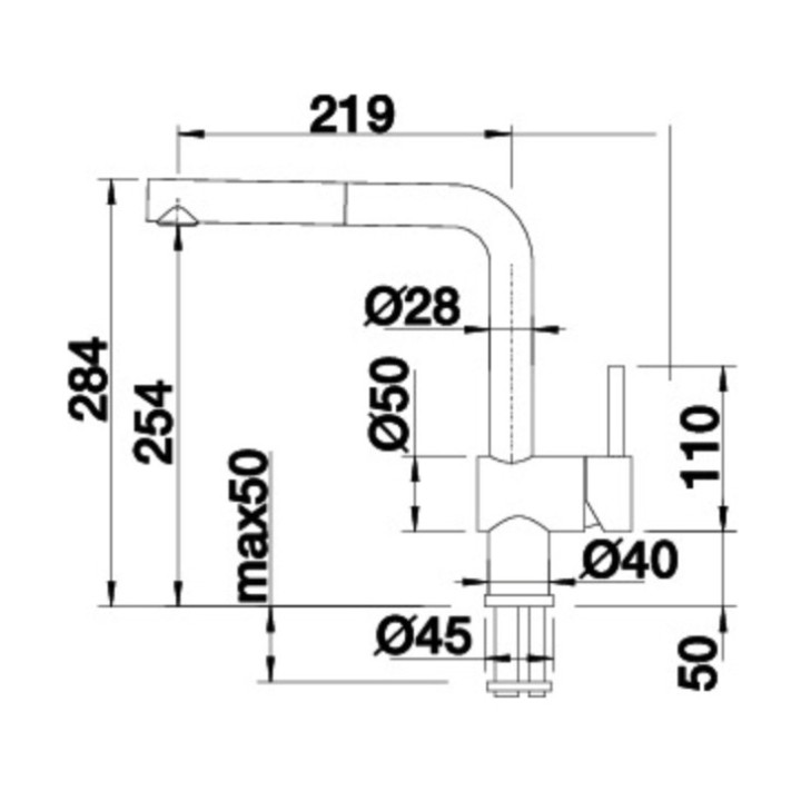 Bateria kuchenna Blanco Linus-S, stojąca, wysokość 284mm, obracana i wyciągana wylewka, czarny mat