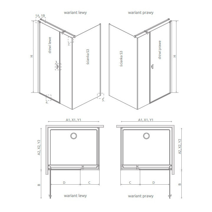 Ścianka boczna S1 70 Radaway Nes KDJ II, przejrzysta, 700x2000mm, profil chrom