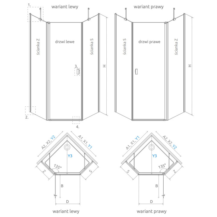 Drzwi prysznicowe Radaway Nes Black KDS II 120, prawe, 1200x2000mm, profil czarny