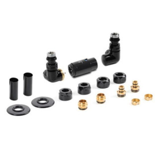 Zestaw trójosiowy termostatyczny kątowy Terma Vision All In One, prawy - czarny mat