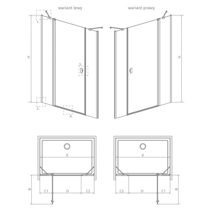Drzwi prysznicowe Radaway Nes KDS II 120, lewe, 1200x2000mm, srebrny profil