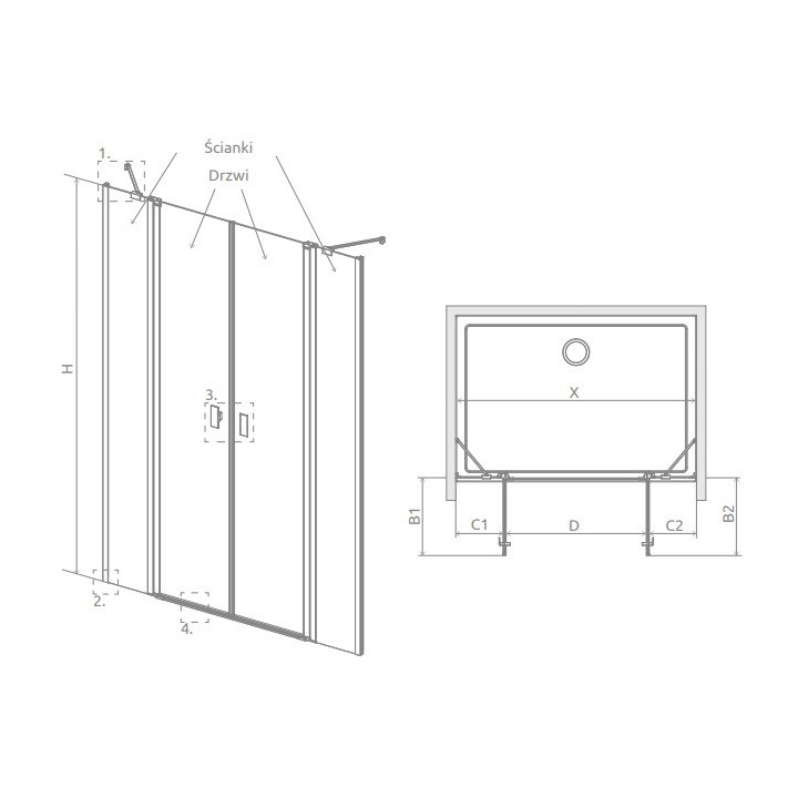 Drzwi prysznicowe Radaway Nes KDS II 120, lewe, 1200x2000mm, srebrny profil