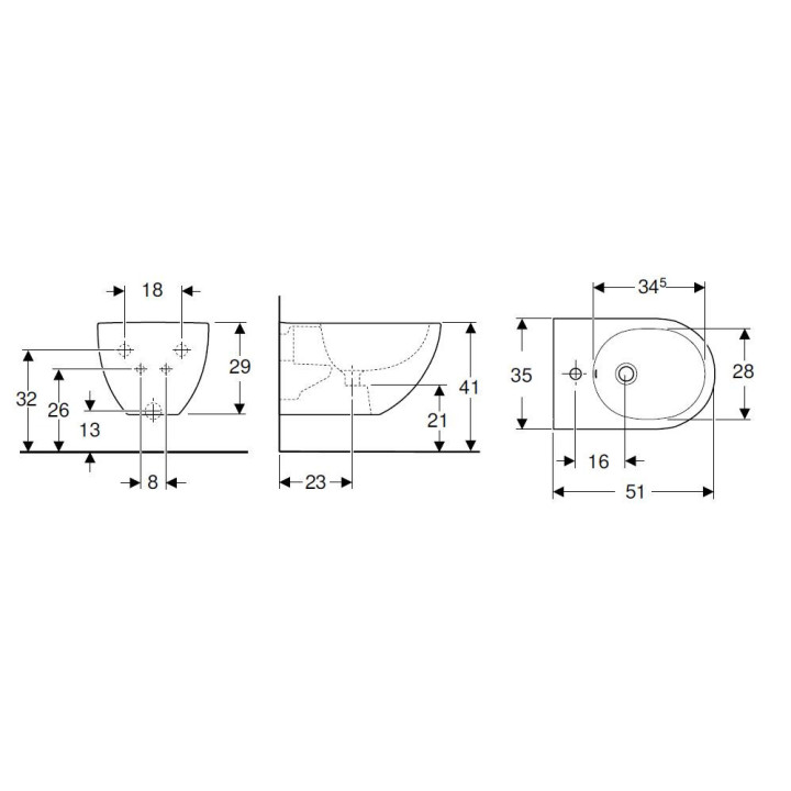 Miska ustępowa Geberit Acanto wisząca 51x35 cm, ukryte mocowania, Rimfree - biała
