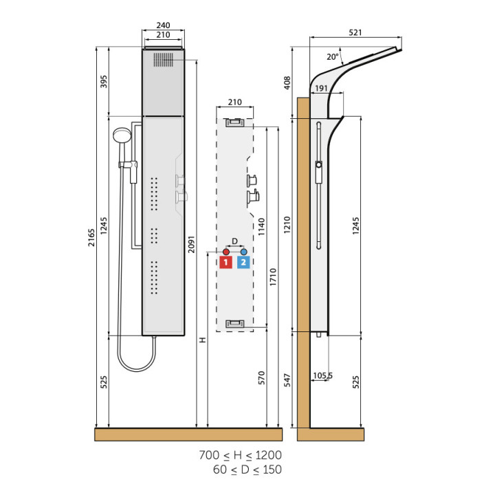 Panel prysznicowy Novellini Vanity S, 2 wyjścia wody, wykończenie wenge