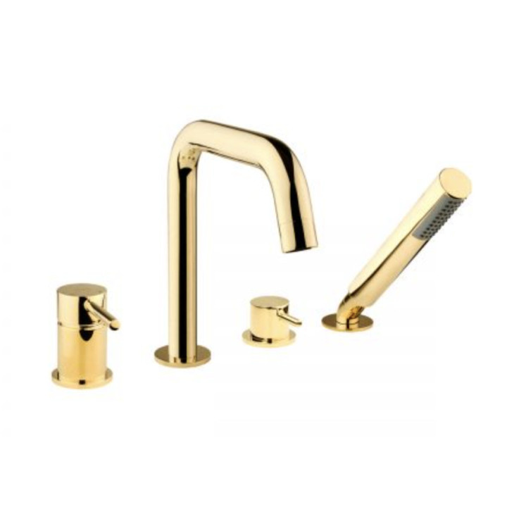 Wannowa bateria 4-otworowa Oltens Molle, kompletna, z zestawem natryskowym, czarny mat