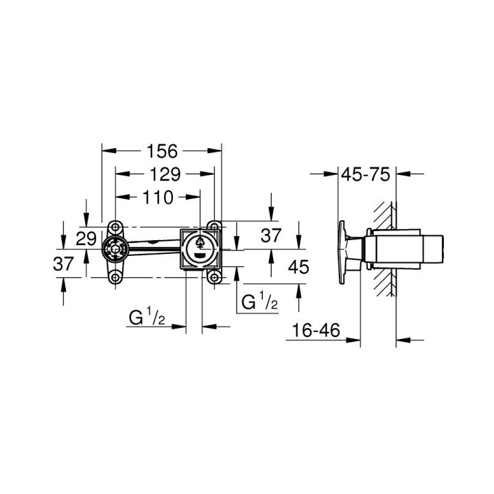 Element podtynkowy Grohe, dla 2-otworowych jednouchwytowych baterii umywalkowych