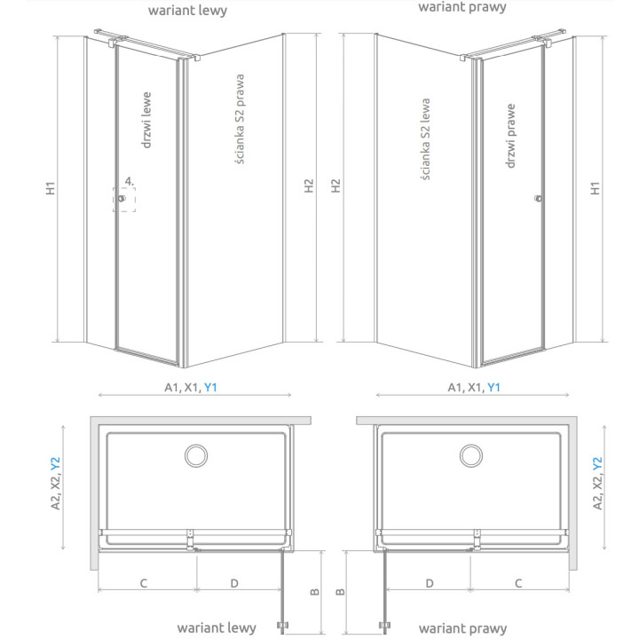 Ścianka boczna S1 70 Radaway Eos KDJ II, przejrzysta, 700x1950mm, profil chrom