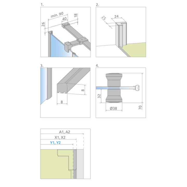Ścianka boczna S1 70 Radaway Eos KDJ II, przejrzysta, 700x1950mm, profil chrom