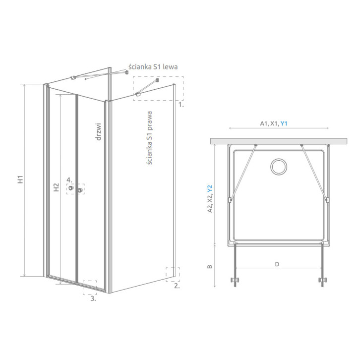 Drzwi kabiny prysznicowej Radaway Eos DWD+S, 80cm, dwuskrzydłowe, szkło przejrzyste, profil chrom