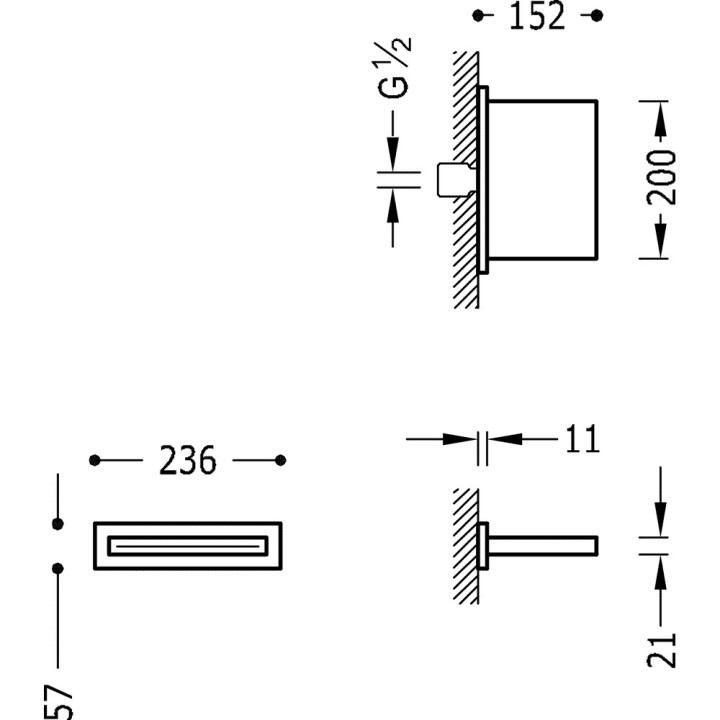 Natrysk ścienny Tres, z kaskadą, 152x200mm, stal nierdzewna, czarny mat
