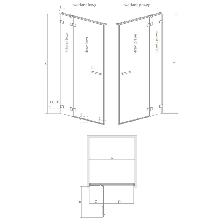 Drzwi prysznicowe do wnęki Radaway Arta QL DWS, prawe, na wymiar, 700-1500mm, szkło przejrzyste, profil chrom