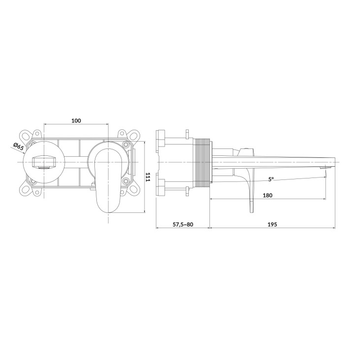 Bateria umywalkowa Cersanit Inverto, podtynkowa, 2-otworowa, wylewka 180mm, czarny