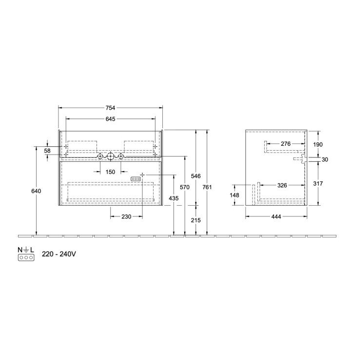 Szafka podumywalkowa Villeroy&Boch Collaro, 1254x444mm, oświetlenie LED, biały połysk