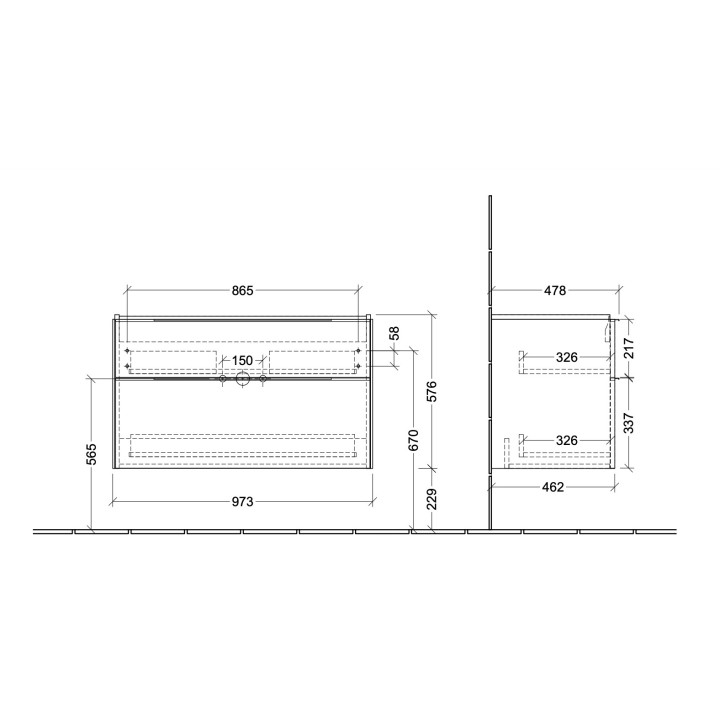 Szafka podumywalkowa Villeroy&Boch Subway 3.0. 973x576x462mm, 2 szuflady, taupe