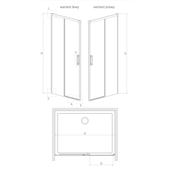 Drzwi prysznicowe do wnęki Radaway Euphoria DWJ, lewe, 130cm, szkło przejrzyste, profil chrom