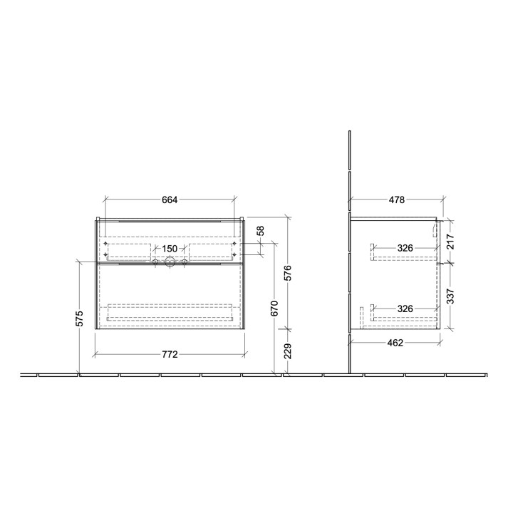 Szafka podumywalkowa Villeroy&Boch Subway 3.0. 973x576x462mm, 2 szuflady, taupe